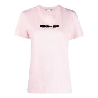 Off-White Logo Bomull Kortærmet Slim Fit-versjon Rosa