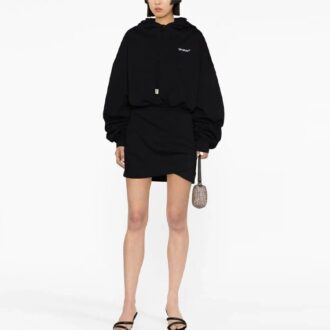 Off-White Logo-brodert bomullsgenser med hette «Svart»