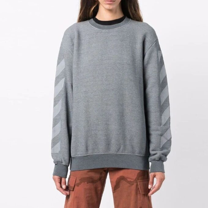 Off-White Logo Geometrisk mønster Rundhalset pullover-hettegenser Løs passform Grå