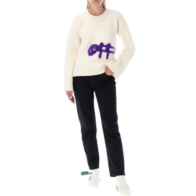 Off-White Logo Intarsia Crewneck «White Purple»