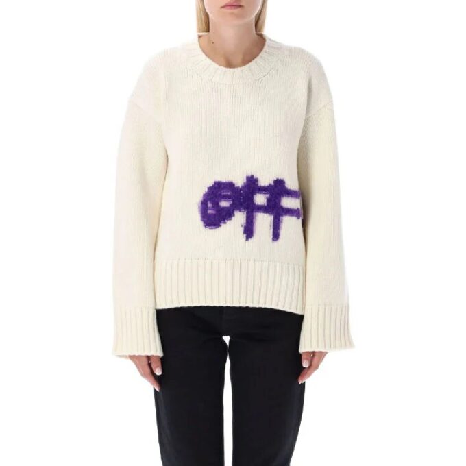 Off-White Logo Intarsia Crewneck «White Purple»