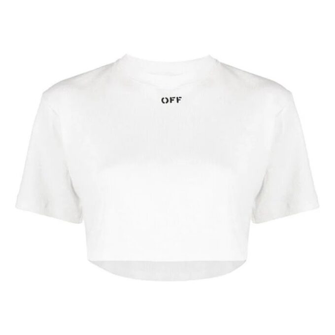 Off-White Logo ribbet kortærmet løs passform hvit