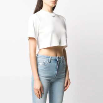 Off-White Logo ribbet kortærmet løs passform hvit