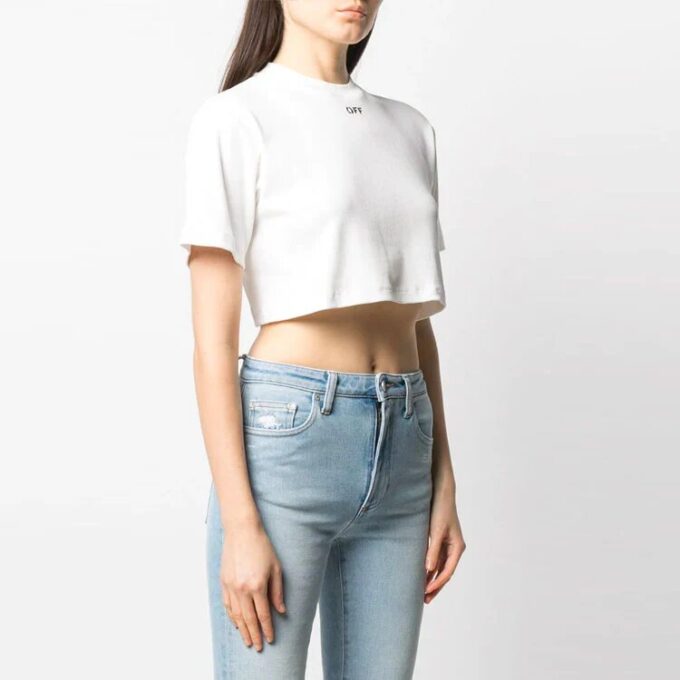 Off-White Logo ribbet kortærmet løs passform hvit