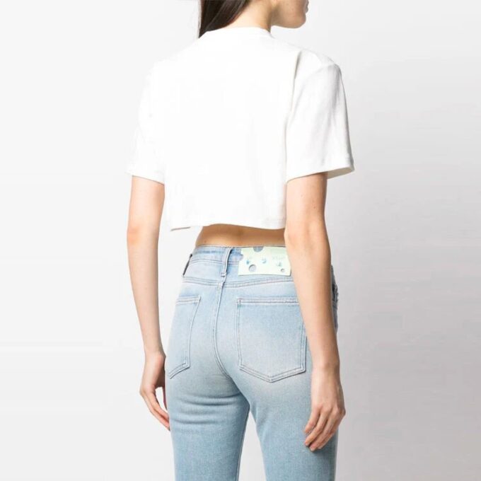 Off-White Logo ribbet kortærmet løs passform hvit