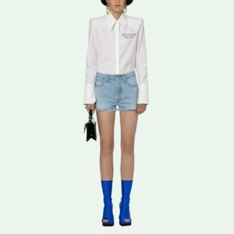 Off-White Logo Washed Denim Shorts Ordinary Version Blå