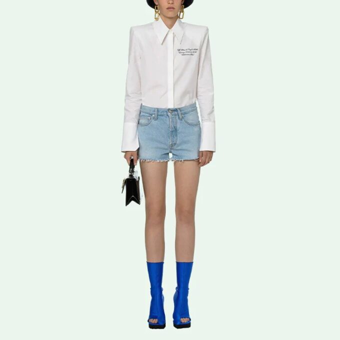 Off-White Logo Washed Denim Shorts Ordinary Version Blå