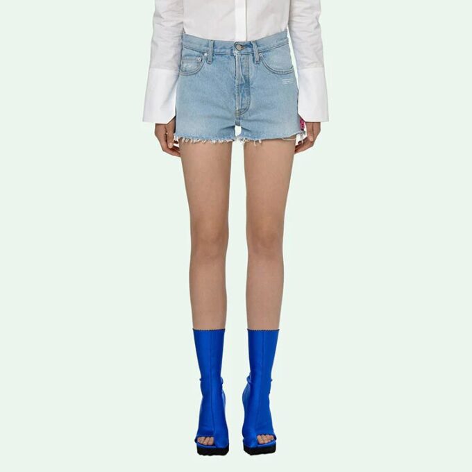Off-White Logo Washed Denim Shorts Ordinary Version Blå