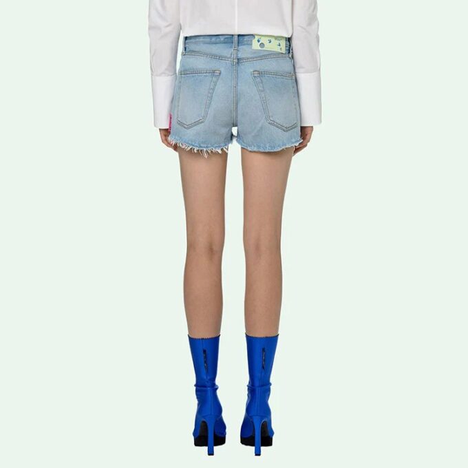 Off-White Logo Washed Denim Shorts Ordinary Version Blå