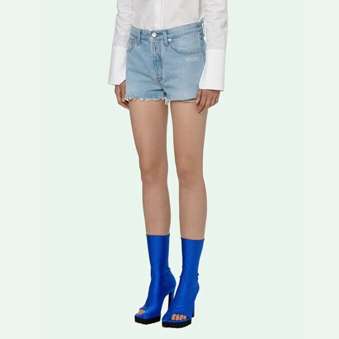 Off-White Logo Washed Denim Shorts Ordinary Version Blå