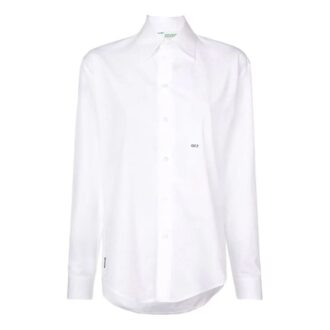 Off-White løs skjorte med brodert logo, lange ermer, hvit