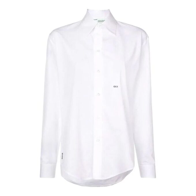 Off-White løs skjorte med brodert logo, lange ermer, hvit