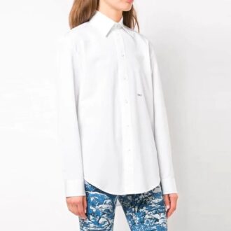 Off-White løs skjorte med brodert logo, lange ermer, hvit