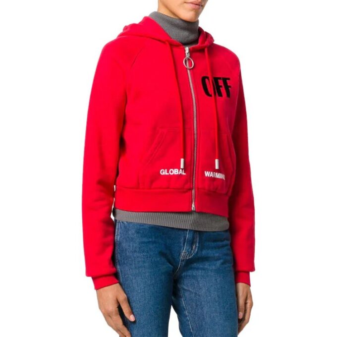 Off-White Micro Mark Hettejakke med glidelås, avslappet passform, rød