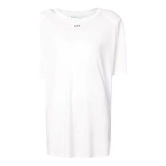 Off-White Oversized T-skjorte med trykk, spalte bak og rund hals, hvit
