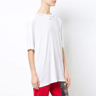 Off-White Oversized T-skjorte med trykk, spalte bak og rund hals, hvit