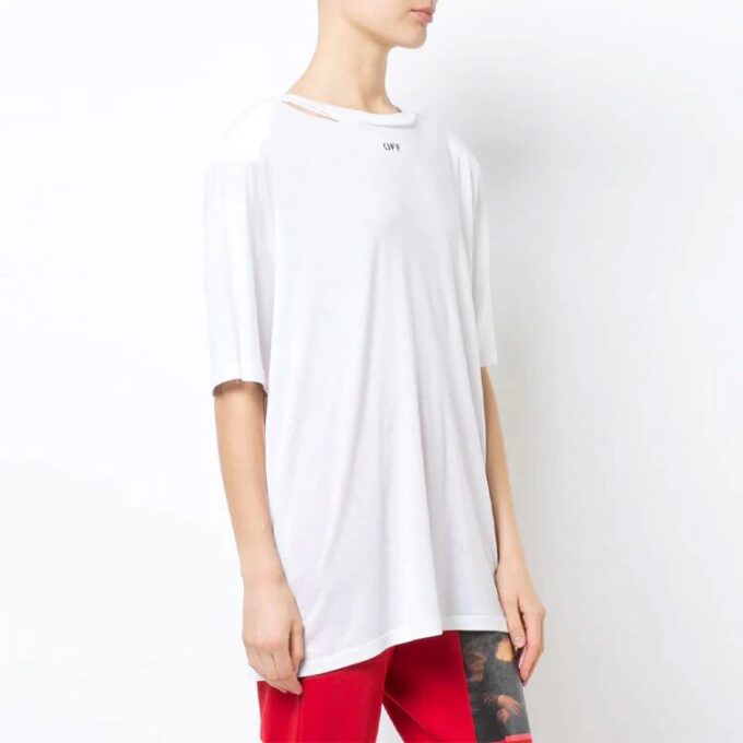 Off-White Oversized T-skjorte med trykk, spalte bak og rund hals, hvit