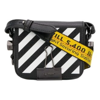 Off-White skinn 20 Binder Clip skulderveske liten svart