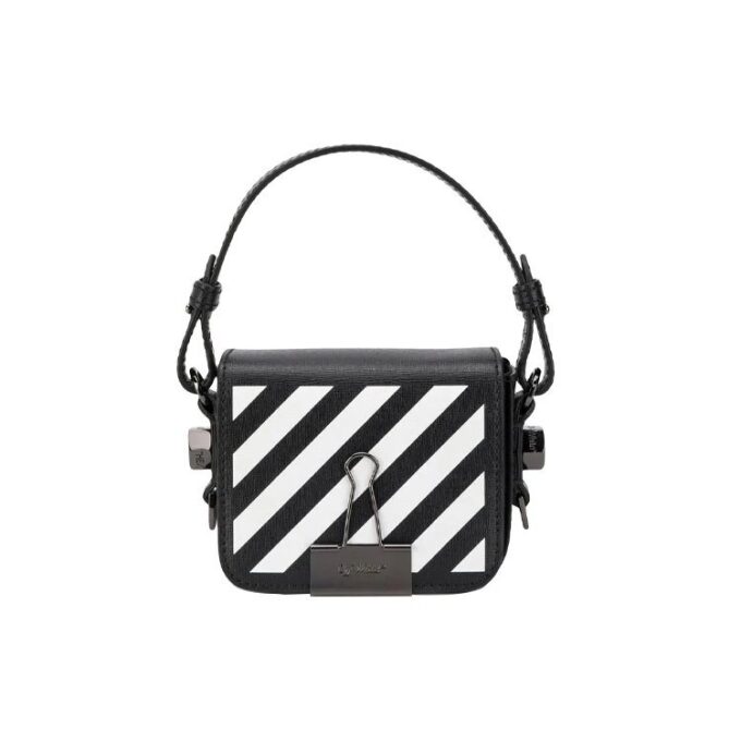 Off-White skinn 20 Binder Clip skulderveske liten svart