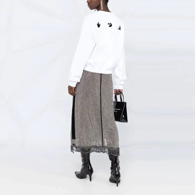 Off-White Slogan-trykk Langermet hettegenser Ordinær versjon Hvit