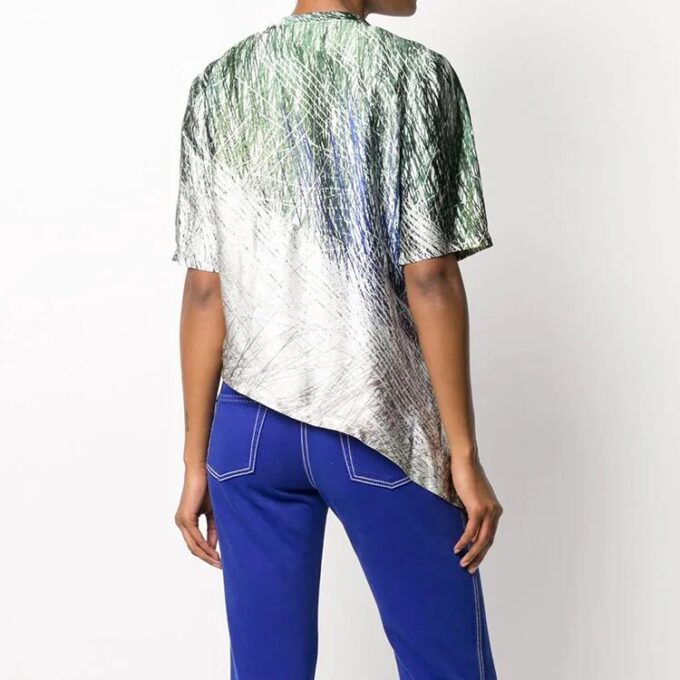 Off-White SS20 asymmetrisk kant med abstrakt trykk