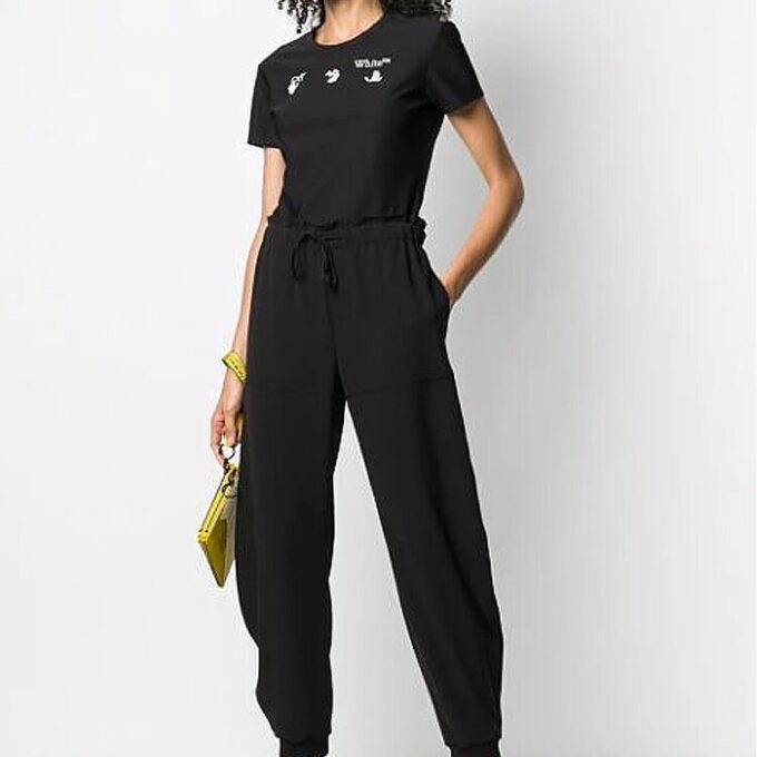 Off-White SS20 Eksklusiv logo-applikasjon Tettsittende kortærmet T-skjorte Svart