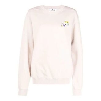 Off-White SS21 Arrows Blomstertrykk Løs Passform Kremhvit Hettegenser