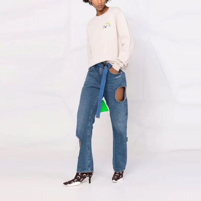 Off-White SS21 Arrows Blomstertrykk Løs Passform Kremhvit Hettegenser