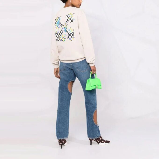 Off-White SS21 Arrows Blomstertrykk Løs Passform Kremhvit Hettegenser