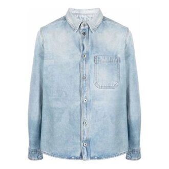 Off-White SS21 blå skjorte med spenne på reverset og lange ermer