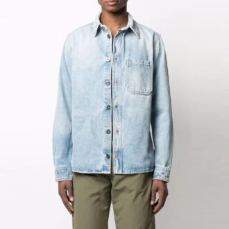 Off-White SS21 blå skjorte med spenne på reverset og lange ermer