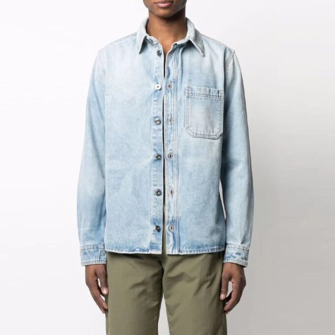 Off-White SS21 blå skjorte med spenne på reverset og lange ermer