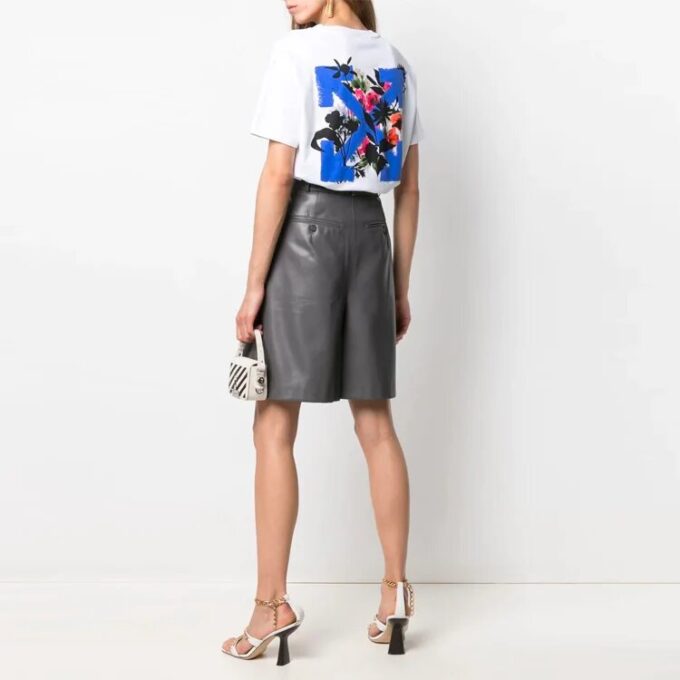 Off-White SS21 Blomstertrykk Kortærmet Slim Fit-versjon Hvit