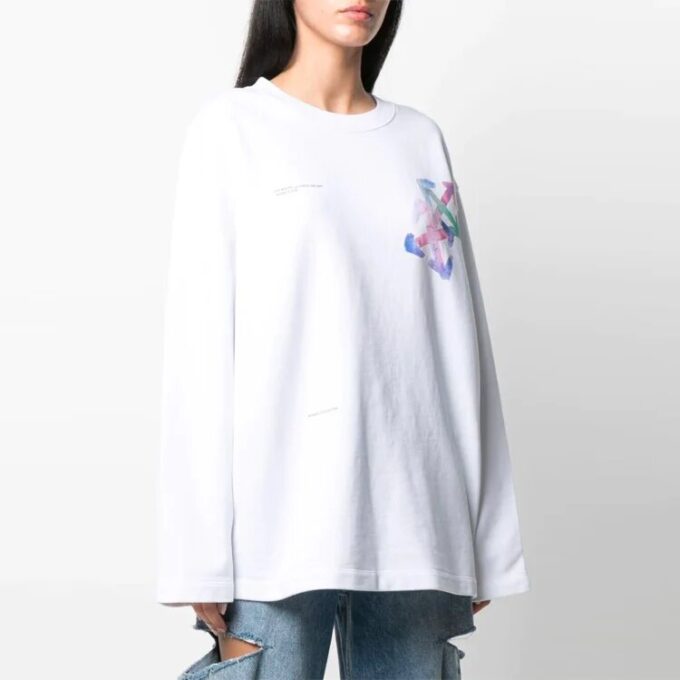 Off-White SS21-genser med trykt logomønster, rund hals og løs passform, hvit