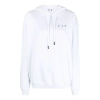 Off-White SS21 Hettegenser med brodert Flower Arrows-logo, løs passform, hvit