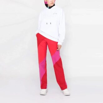 Off-White SS21 Hettegenser med brodert Flower Arrows-logo, løs passform, hvit