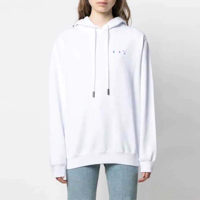 Off-White SS21 Hettegenser med brodert Flower Arrows-logo, løs passform, hvit