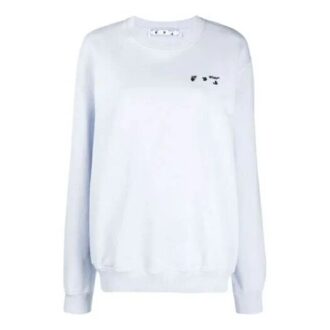 Off-White SS21 Hettegenser med brodert logo på brystet, rund hals, lyseblå