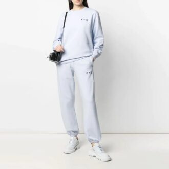 Off-White SS21 Hettegenser med brodert logo på brystet, rund hals, lyseblå