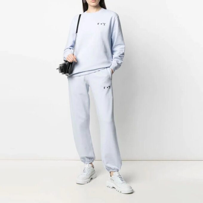 Off-White SS21 Hettegenser med brodert logo på brystet, rund hals, lyseblå