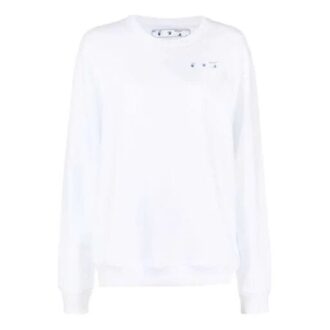 Off-White SS21 Hvit hettegenser med rund hals og trykk av blomster og pil-logo