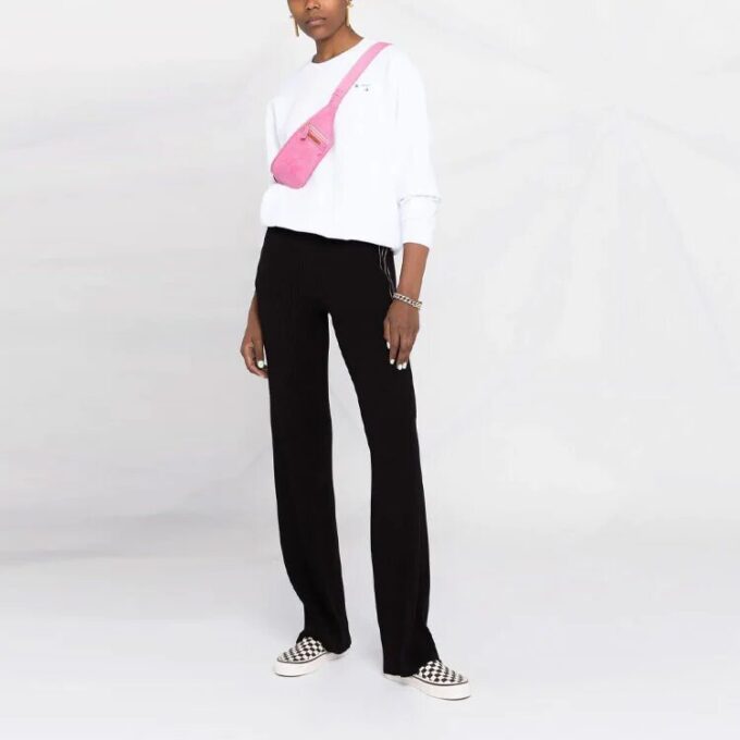 Off-White SS21 Hvit hettegenser med rund hals og trykk av blomster og pil-logo
