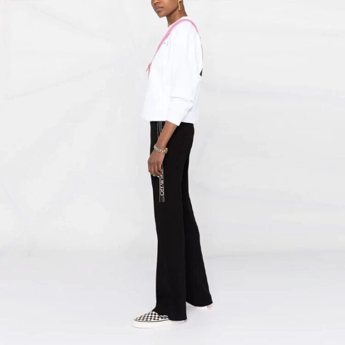 Off-White SS21 Hvit hettegenser med rund hals og trykk av blomster og pil-logo