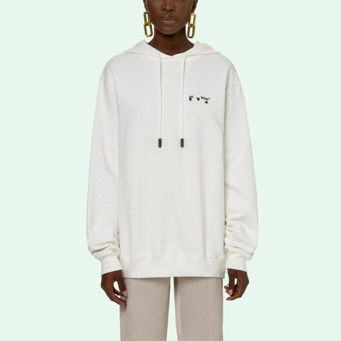Off-White SS21 Logo-brodert Arrow-hettegenser, løs passform, hvit