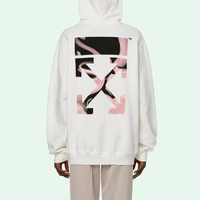 Off-White SS21 Logo-brodert Arrow-hettegenser, løs passform, hvit