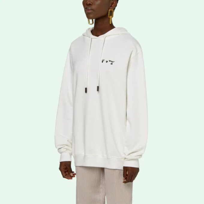 Off-White SS21 Logo-brodert Arrow-hettegenser, løs passform, hvit