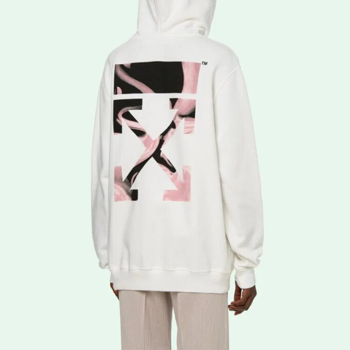 Off-White SS21 Logo-brodert Arrow-hettegenser, løs passform, hvit