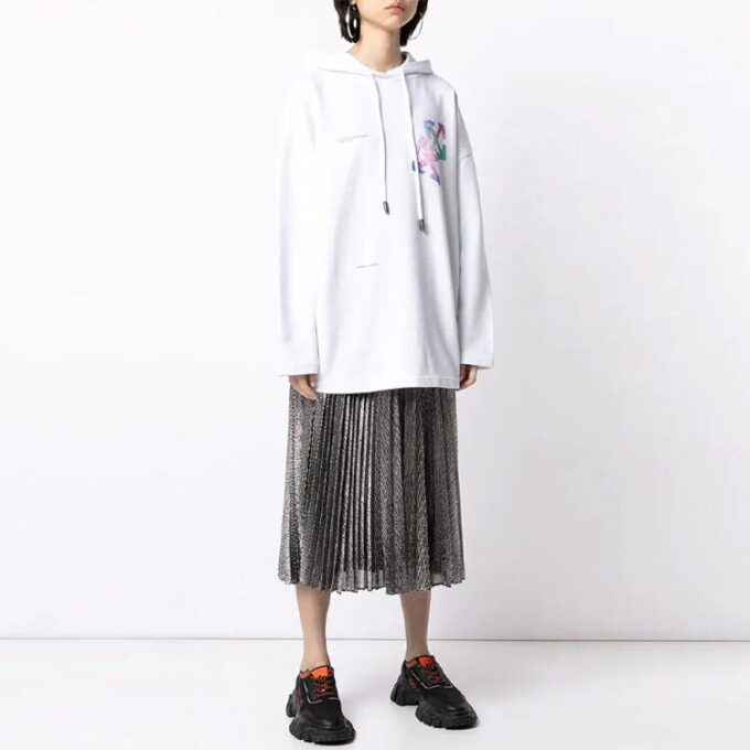 Off-White SS21 Logo-genser med hette Hvit