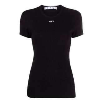 Off-White SS21-logo, rund hals, kort ermet, slim fit, svart T-skjorte