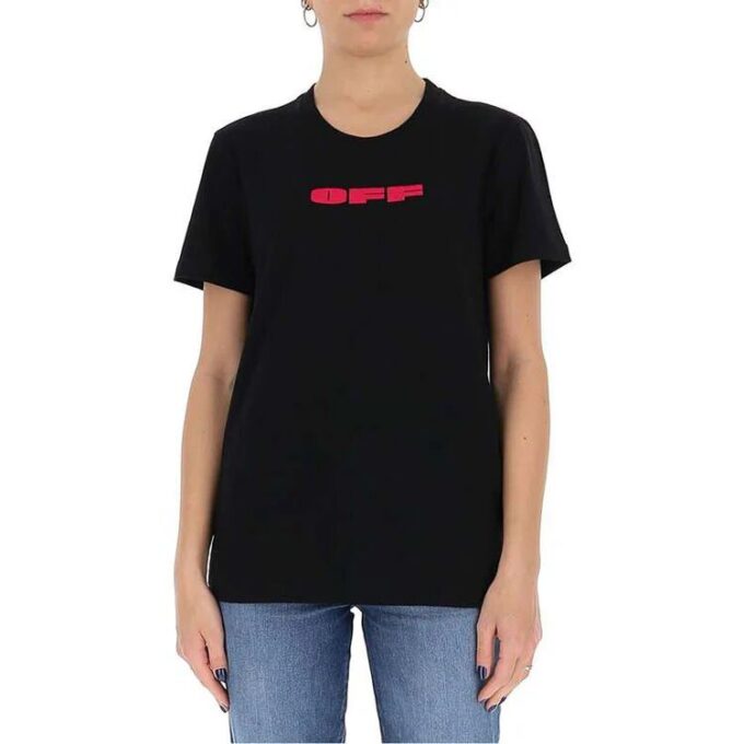 Off-White SS21 Logo-trykk Rund hals Kort ermet Slim fit Svart T-skjorte